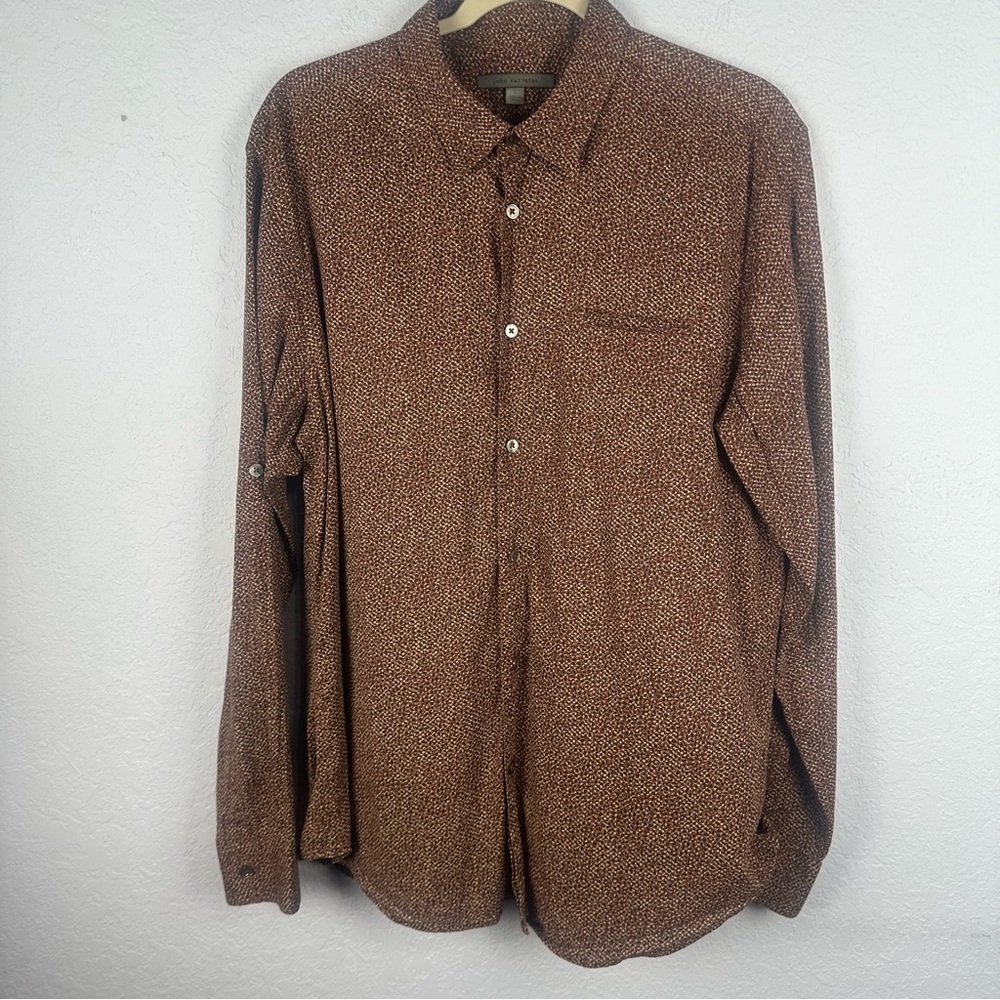 John Varvatos Brown Abstract Button Up Adjustable Long Sleeves Shirt L